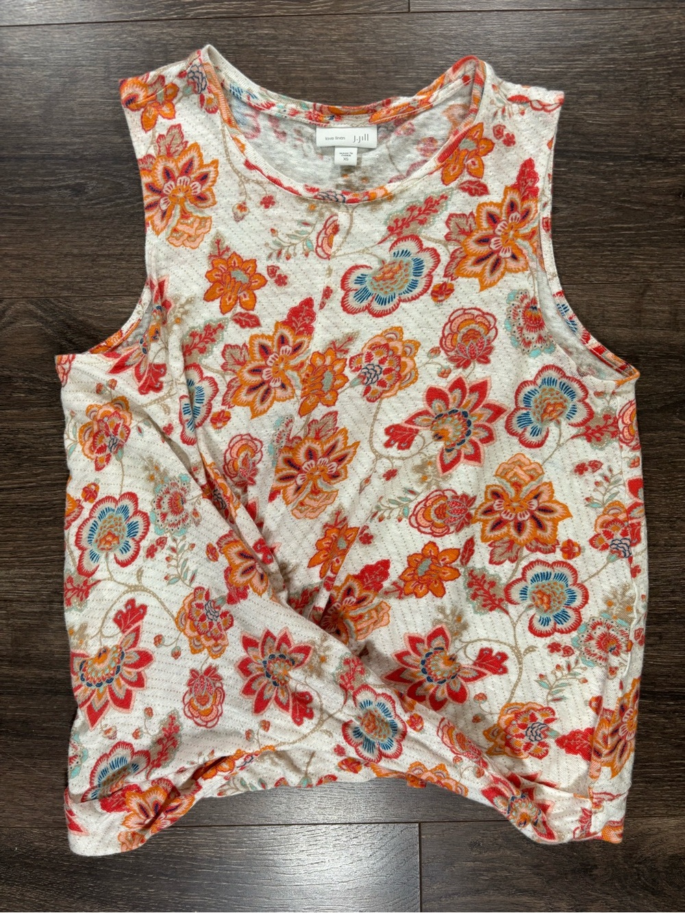 J. Jill Love Linen Cream Floral Sleeveless Tank Top - Orange & Blue Pattern